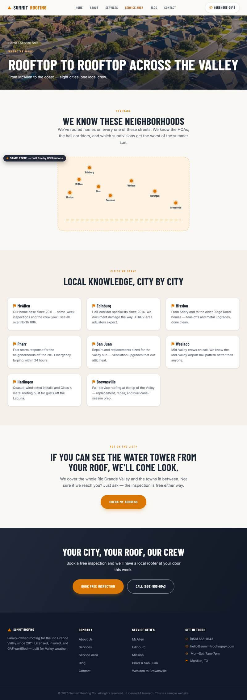 Sample service area page, full length