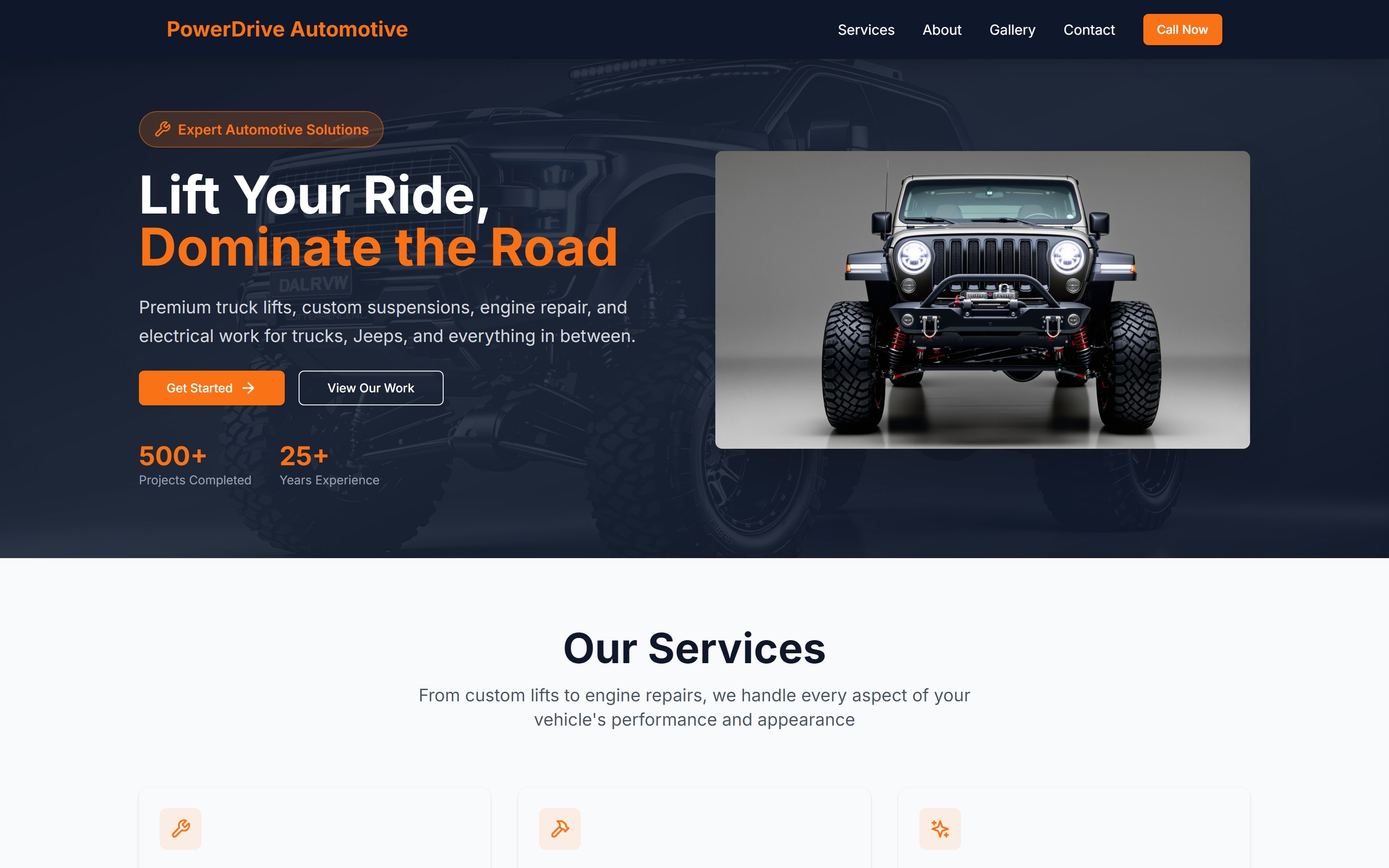 Auto repair and custom suspension shop website