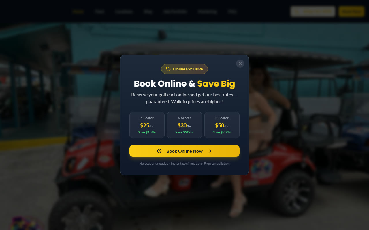 Golf cart rental booking site