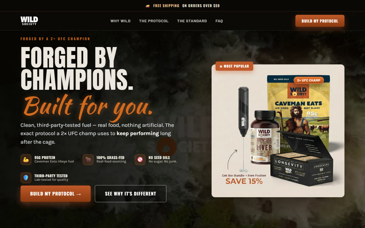 DTC supplement brand landing page