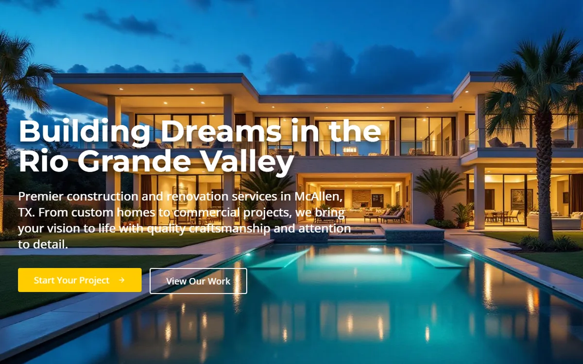 Saenz Construction demo website home page, built for a home builder
