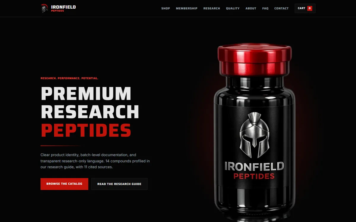 The Ironfield Peptides storefront home page