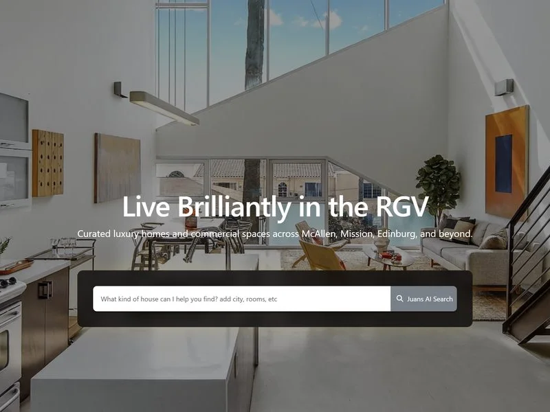 Juan Elizondo's real estate website, its hero with a home search