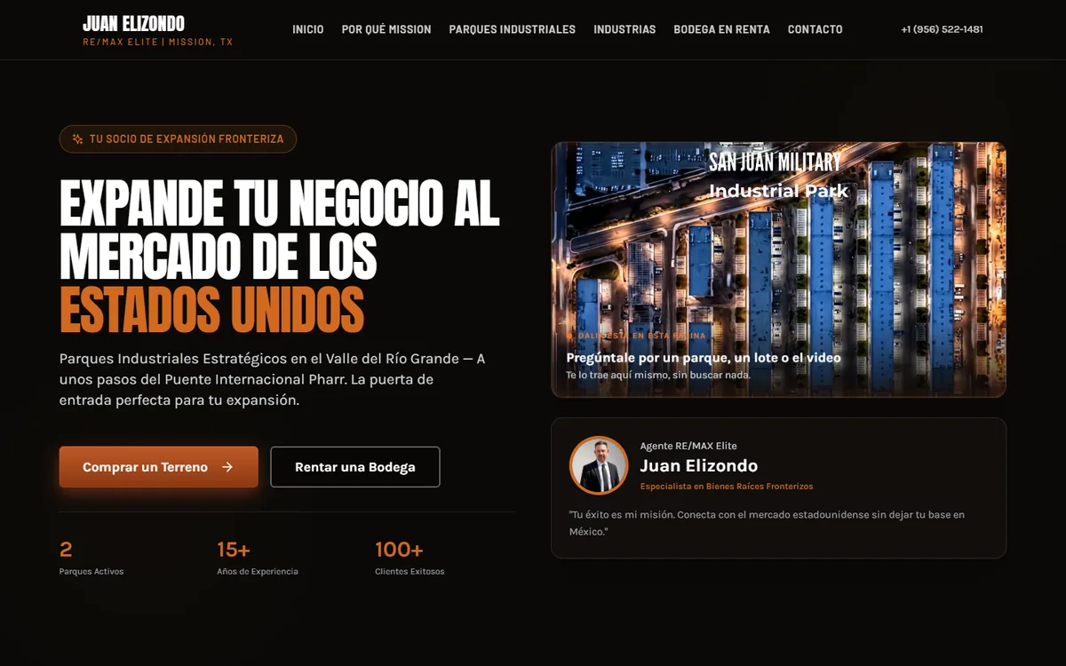 Naves McAllen industrial real estate website, in Spanish